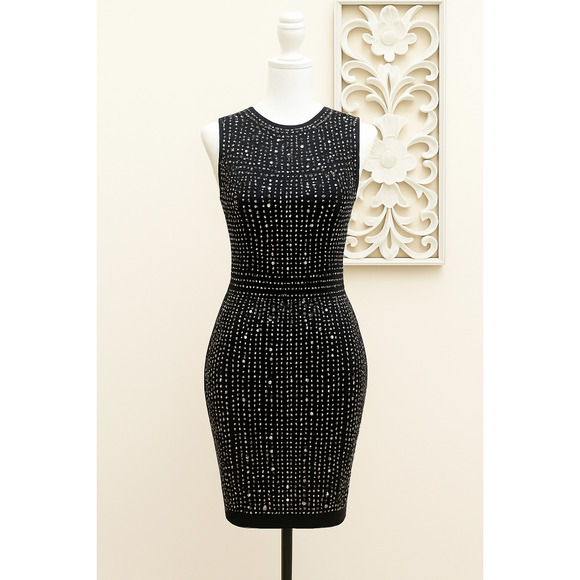 Windsor Heat XS Stone Rhinestone Bodycon Mini Dress Black Sleeveless Party Glam - Picture 1 of 14